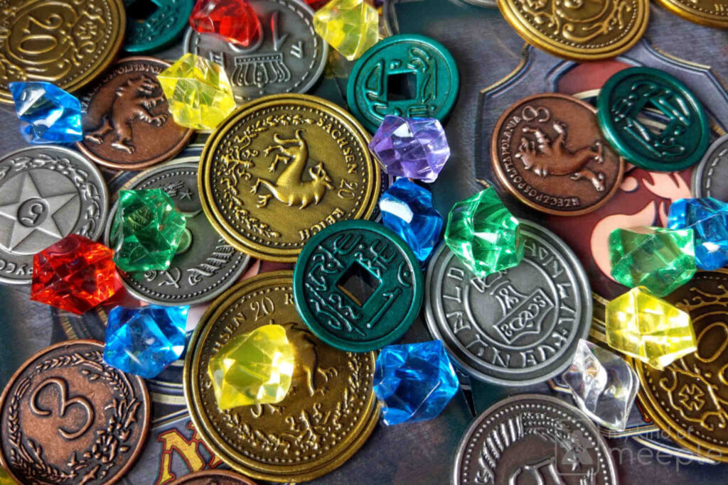 Recursos dinero monedas gemas juego de mesa
